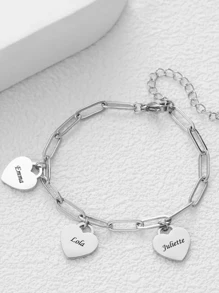 Custom Heart Pendant Bracelet Stainless Steel Jewelry Customized Multiple Names Charms Bracelets Fashion Personalized Silvery Paperclip Chain Bracelet Birthday Gift For Her Mom Girlfriend Valentines