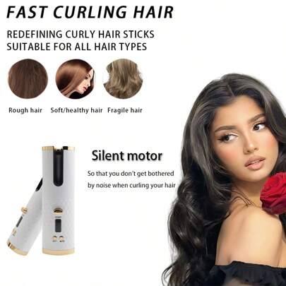 Automatic Curling Iron, Cordless Auto Hair Curler, Ceramic Rotating Hair Curler With 6 Temps & Timers, Portable Rechargeable Curling Wand, Auto Shut-Off, Fast Heating Iron For Styling