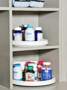 1pc PET Organizer, Pantry Slouchy Turntable For Cabinet, Kitchen Cabinet Organizer, Pantry Organization And Storage -White/Gray - Multicolor - View 9