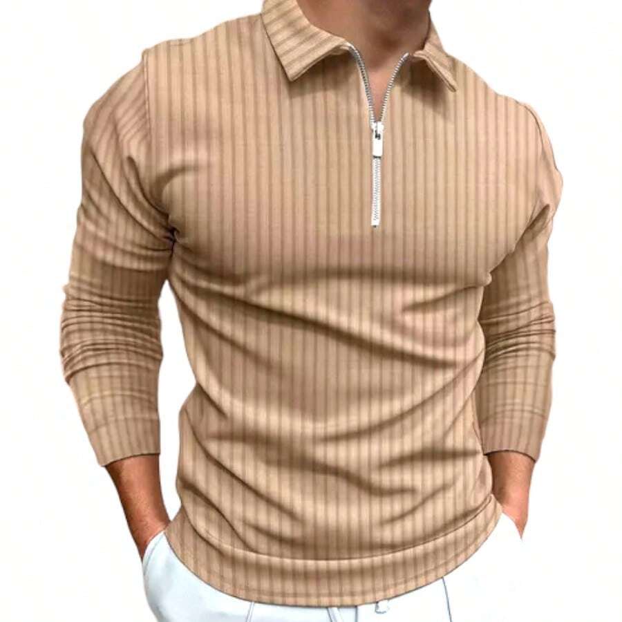 Long Sleeve Polo Shirt With Zipper Launch - 米色 - 查看 1
