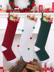3pcs Knitted Letter Christmas Socks, Home Christmas Tree Decoration, Christmas Ornament, Red Green White Christmas Socks Festival Party Decor, Used For Christmas Theme Dress Up, Halloween, Halloween Decoration - Multicolor - View 1