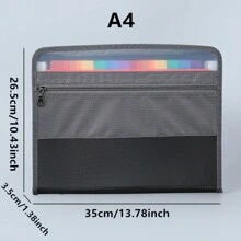 1pc Double Zipper 13 Pockets Expanding File Folder, High Capacity Student Test Paper Storage Organizer Bag, Office File Holder A4 B6 A6 Size Back To School - Black - View 3