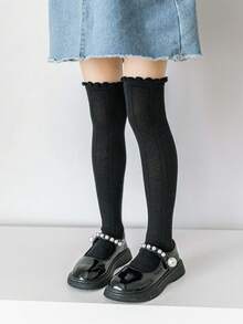 2 Pairs Girls Over-The-Knee Socks, Black And White, Casual School Uniform Style Long Stockings, Suitable For All Seasons - Multicolor - View 8