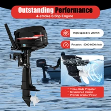 6.5HP 4-Stroke Outboard Motor Gasoline Boat Engine CDI Water Cooling System 4-Stroke 6.5HP Outboard Motor Boat Marine Engine Water-Cooling System 12L 123CC - Black - View 1