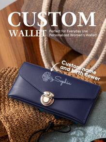 1pc Custom Name Wallet, Personalized Name Wallet, Custom Engraved Name Wallet, Custom Name Wallet For Her, Personalized Wallet For Woman, Anniversary Gift, Valentine Gift, Birthday Gift, Wedding Gift, Mother's Day Gift, Best Friend Gift, Gift For Mom/Her/Girlfriend/Wife/Friend