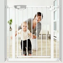 VA-Cerulean Door Gate Without Drilling, White / Black, Widths 75-85cm / 85-95 Cm / 95-105 Cm / 105-115 Cm, Self-Closing, Pet Stair Gate, Stair Gate, Door Gate, One-Handed Opening Metal Gate - 白色 - 查看 4
