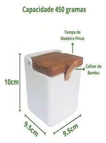 Porta Condimento Saleiro Em Porcelana Com Colher Em Cerâmica e/ou Madeira