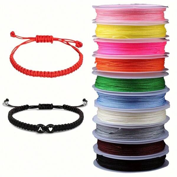 10 Rolls Nylon Cord Set - Chinese Knotting Thread For DIY Jewelry Making, Inelastic Beading Cords For Bracelets, Necklaces, Anklets - Colors Randomly Mixed