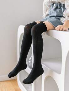 2 Pairs Girls Over-The-Knee Socks, Black And White, Casual School Uniform Style Long Stockings, Suitable For All Seasons - Multicolor - View 3