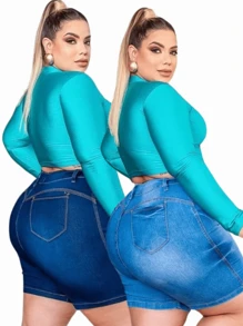 Kit 2 Shorts Jeans Plus Size Feminino Com Lycla (Elastano)