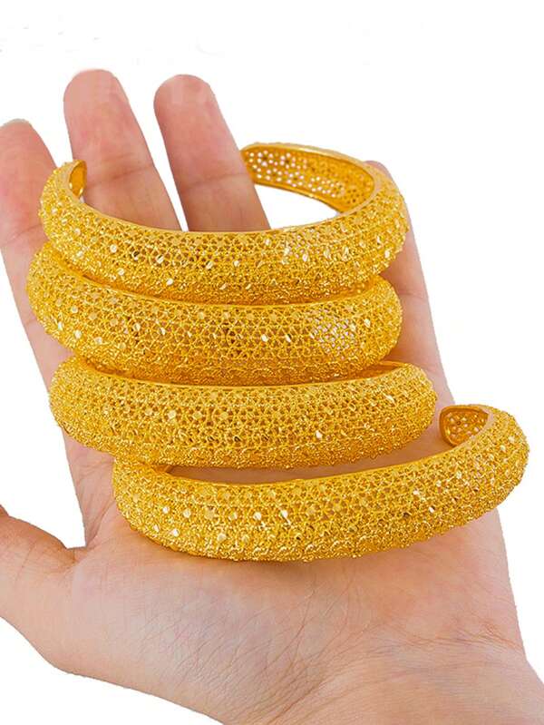 4 Piezas Pulsera De Brazalete De Aleación De Cobre De Nigeria Joyería De Mujeres De India Y África, Pulseras De Lujo De Para Fiestas De Aniversario