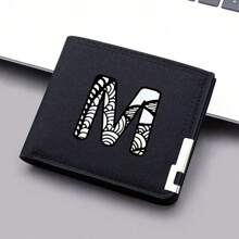 1 Stylish Men's Wallet Convenient Black Canvas Card Holder 26 Letters Double Folding Short Wallet Wallet Small - Black - View 10