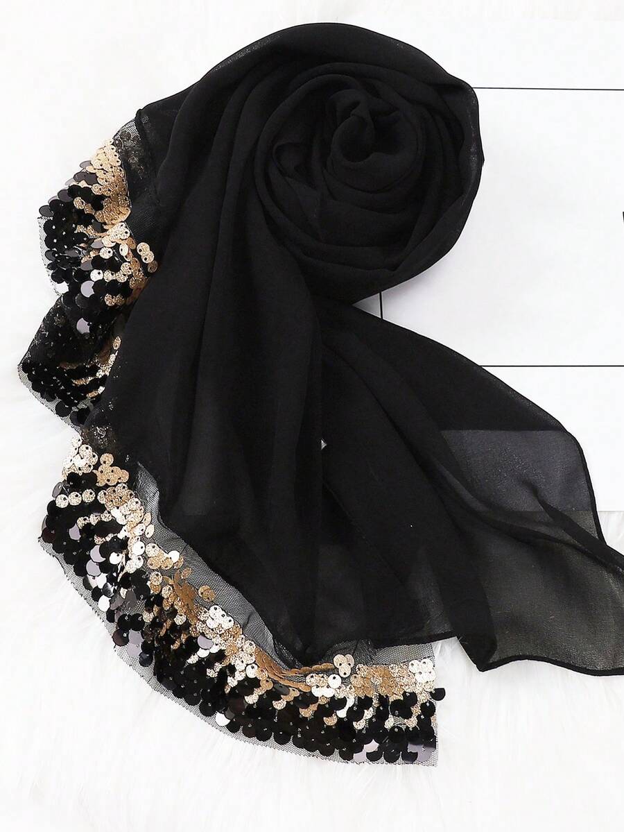 1件女士亮片雪纺穆斯林头巾 - 彩色 - 查看 1