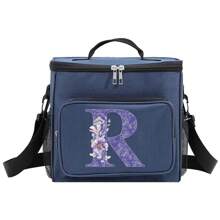 保温午餐盒袋单肩帆布袋热午餐盒首字母名称 A 到 Z 紫色字母花朵印花大容量手提包女士便携式工作食品储存手提包办公室冷藏箱学校野餐露营旅行午餐袋午餐袋女士教师返校冷藏袋教室便当厨房保温午餐袋女士女士学校用品配件学校包学校配件学校用品 - 藍色 - 查看 20