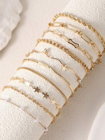 10 件/1 件优雅铜水钻和人造珍珠星形设计手链套装，适合女性日常佩戴