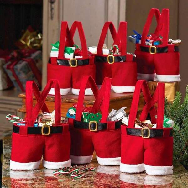 5pcs/1pc Christmas Decorations Gift Bags Santa Pants Style Lovely Treat Bags For Children Best For Wedding Holiday New Year Holiday Gift