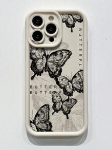 1 件简约时尚蝴蝶字母图案陶瓷护眼防摔镜头保护手机壳适用于 Apple/Redmi/Infinix/Vivo/OPPO/MOTO 防水防震防刮 - 米色 - 查看 3