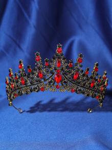 1pc Elegant Vintage Baroque Rhinestone Crown, Sparkling Luxurious Royal Bridal Headpiece For Women Valentine's Day Accessories - 紅色 - 查看 1