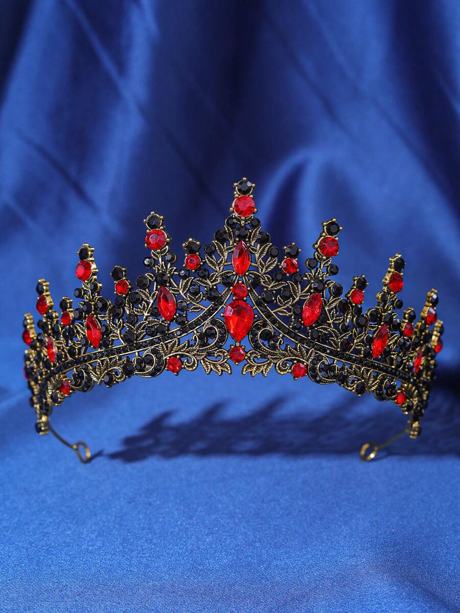 1pc Elegant Vintage Baroque Rhinestone Crown, Sparkling Luxurious Royal Bridal Headpiece For Women Valentine's Day Accessories - 紅色 - 查看 1
