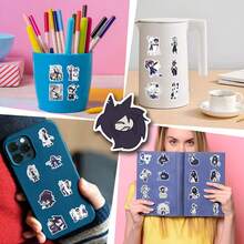 110pcs/Pack Fundamental Paper Education Anime Graffiti Stickers, Cute Kawaii Cartoon Aesthetic Labels Sticker Pack For Instruments Decoration Guitar Scrapbooking Self-Adhesive Stationery Cards Envelopes, Gifts For Teens Celebration Rewards Motivation - Black - View 8