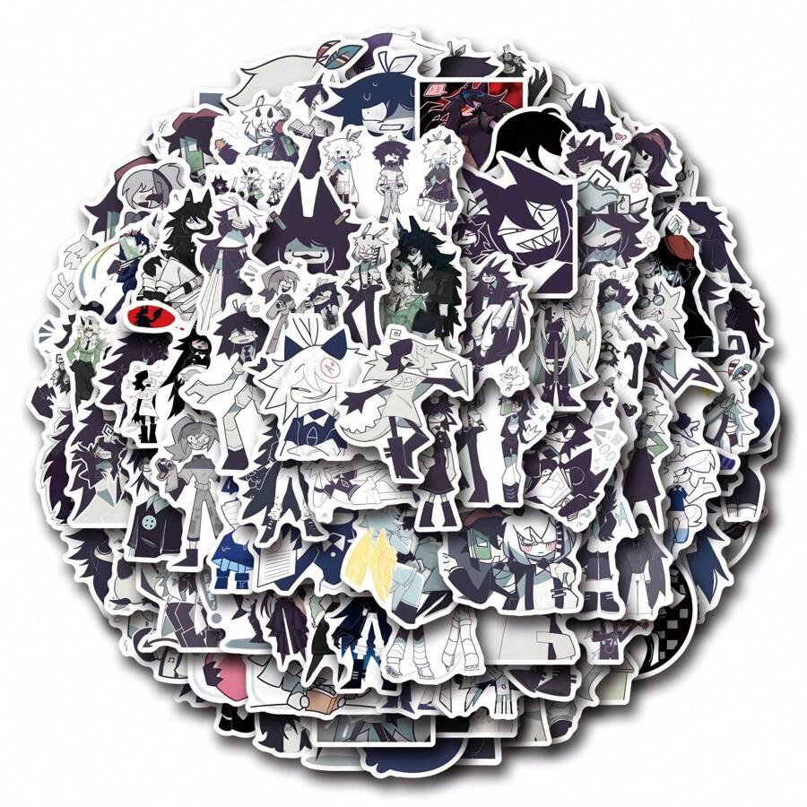110pcs/Pack Fundamental Paper Education Anime Graffiti Stickers, Cute Kawaii Cartoon Aesthetic Labels Sticker Pack For Instruments Decoration Guitar Scrapbooking Self-Adhesive Stationery Cards Envelopes, Gifts For Teens Celebration Rewards Motivation - Black - View 1