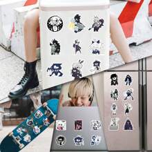 110pcs/Pack Fundamental Paper Education Anime Graffiti Stickers, Cute Kawaii Cartoon Aesthetic Labels Sticker Pack For Instruments Decoration Guitar Scrapbooking Self-Adhesive Stationery Cards Envelopes, Gifts For Teens Celebration Rewards Motivation - Black - View 9