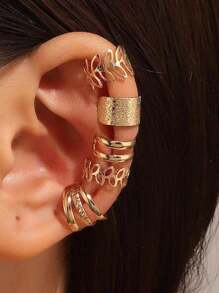 5 Cái/bộ Bông Tai Kẹp Phong Cách Âu Mỹ Hợp Thời Trang Cho Tai Không Xỏ, Thiết Kế Lá Rỗng, Màu Vàng - Loại bướm - Xem 8