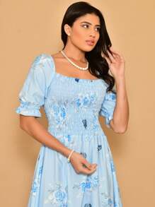 Helena Crepinho Printed Dot Midi Dress With Short Sleeves - 淺藍色 - 查看 2