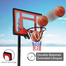 Adjustable Height 3.4-8.5 Ft Basketball Hoop, Basketball Hoop Outdoor, Basketball Hoop Goal System For Youth/Adults In Backyard/Driveway, Portable Outdoor W/ Weight Bag RED