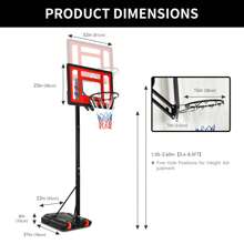 Adjustable Height 3.4-8.5 Ft Basketball Hoop, Basketball Hoop Outdoor, Basketball Hoop Goal System For Youth/Adults In Backyard/Driveway, Portable Outdoor W/ Weight Bag RED