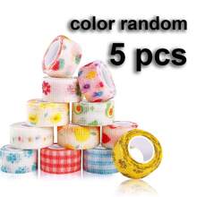 5PCS Self-Adhesive Elastic Bandage, Cute Cartoon/Solid Color Finger Bandages For Students - Anti-Wear Hand Tape For Writing/For Fixing Fingers, Toes, Nude Sport Tape, Self-Adhesive Finger Cover (Color Random) Gym Accessories Sales Sports Tape