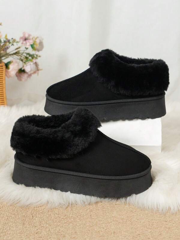 Women's Fashion 2024 Halloween Bohemian Style Platform Suede Fur Lining Warm Slip-On New Arrivals Beige Snow Boots