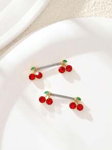 2pcs Fashionable & Cute Cherry Plant Stainless Steel Nipple Rings For Women - Multicolor - View 1