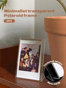 5 个 3.5 英寸 5.1 英寸透明相框，迷你透明标牌展示架，9*6 厘米，桌面 DIY 装饰，水平倾斜 L 形塑料名片价格标签柜台支架，可用于办公室、餐厅、会议、购物中心