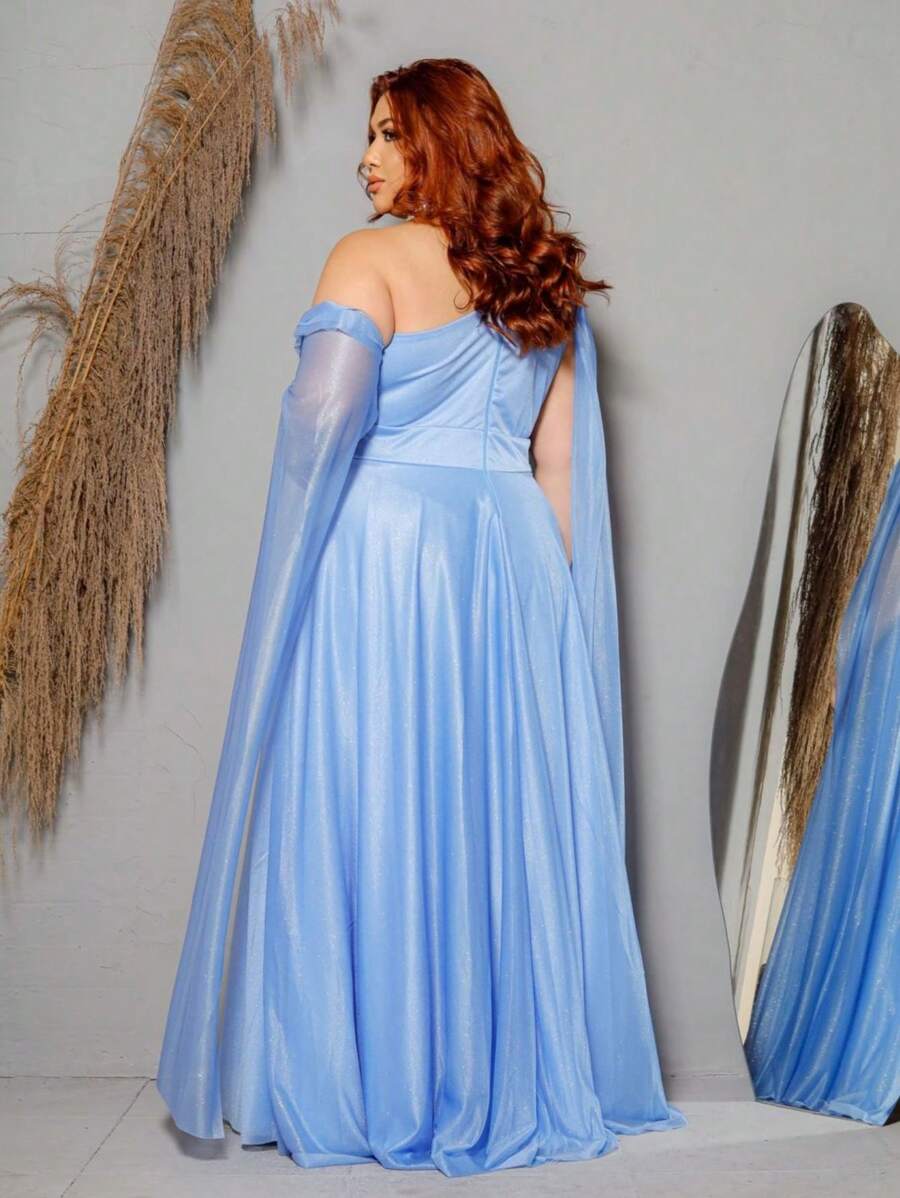 LONG PARTY DRESS WEDDING BRIDEMASHER TULE WITH SHINE PLUS SIZE - 淺藍色 - 查看 1