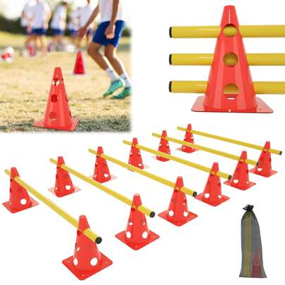 VA-Cerulean 6-Piece Sports Hurdle Set, 12 Cones + 6 Poles, Agility Hurdles, Hurdle Set, Coordination Training For Children, Dogs, Team Sports, Football, Multifunctional Cone | Height: 32 Cm | Pole: 100 Cm