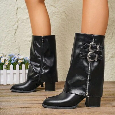 Cowboy Boots Women's Western Boots Ladies Pointed Toe Fashion Boots Chunky Heel Short Boots Rider Boots