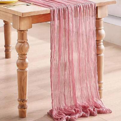 1件/2件/3件/5件装涤纶复古粉色折叠桌旗，节日生日派对装饰，婚礼用品，节日家庭聚会餐桌装饰，桌布，桌旗，桌罩，婚礼装饰