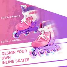 Inline Skates For Girls And Kids, Roller Skates Blades With 4 Size Adjustable Light Up Wheels For Kids Girls Beginner Indoor Outdoor Sports Games - 中紫紅色 - 查看 7