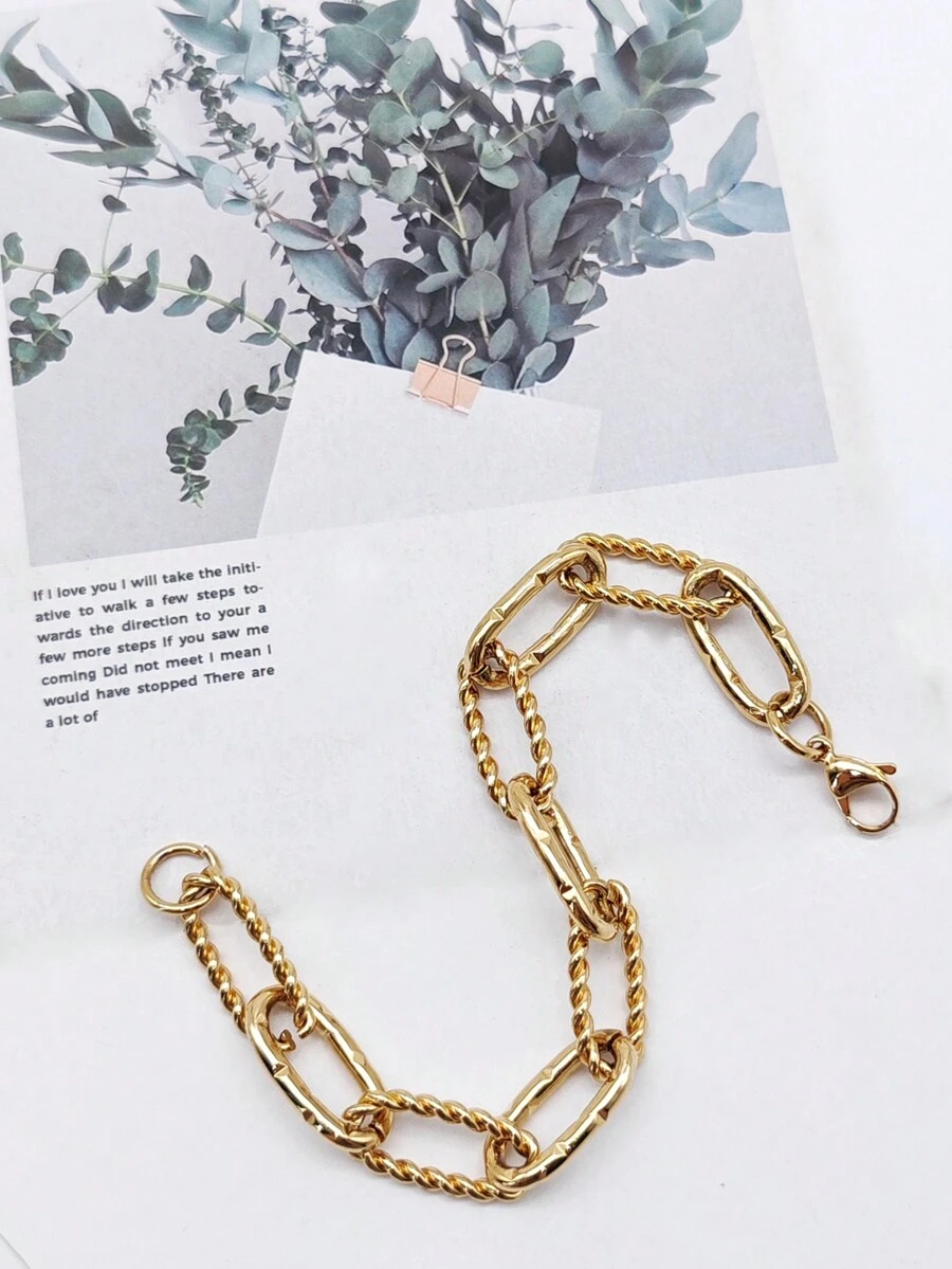 1pc Minimalist Twisted Paper Clip Chain Bracelet - Gold - View 1