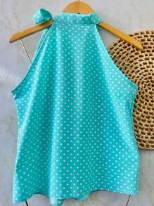 Women's Tank Top Polka Dot Turtleneck Blouse Great Quality Super Shipping - Màu xanh ngọc - Xem 2