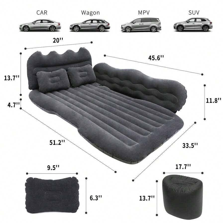 Inflatable Air Mattress With Sides For Car Back Seat Sleeping Pad
