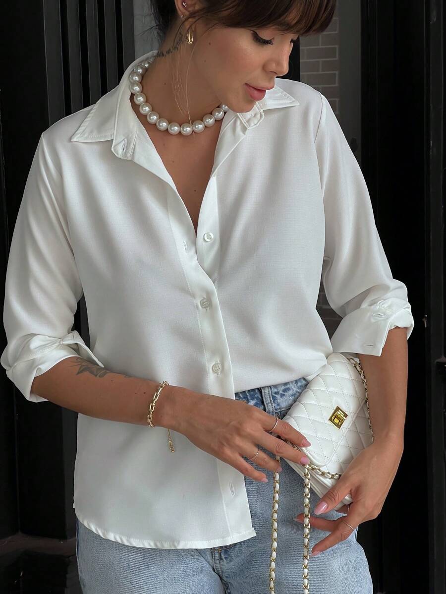 Cloe Women's Long Sleeve Button Down Shirt - trắng - Xem 1