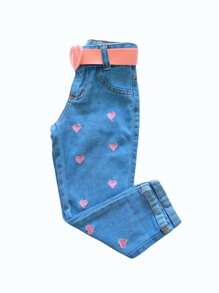 Calça Jeans Menina Bordado de Coração - Lavagem Média - Visão 5
