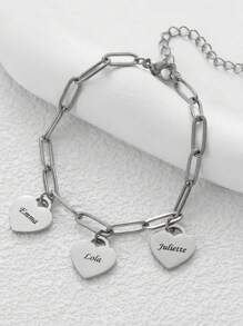 Custom Heart Pendant Bracelet Stainless Steel Jewelry Customized Multiple Names Charms Bracelets Fashion Personalized Silvery Paperclip Chain Bracelet Birthday Gift For Her Mom Girlfriend Valentines