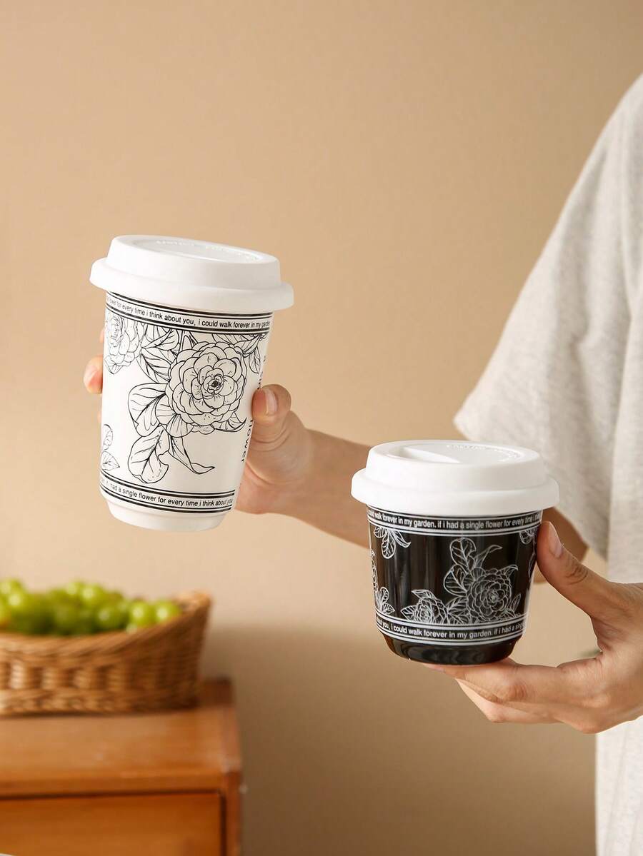 DearDali 1 pieza Taza de cerámica creativa con asa y tapa, taza de café aislada, adecuada para el hogar, la oficina y el café - Ver 1