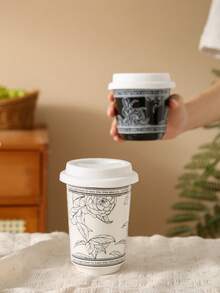 DearDali 1 pieza Taza de cerámica creativa con asa y tapa, taza de café aislada, adecuada para el hogar, la oficina y el café - Ver 9