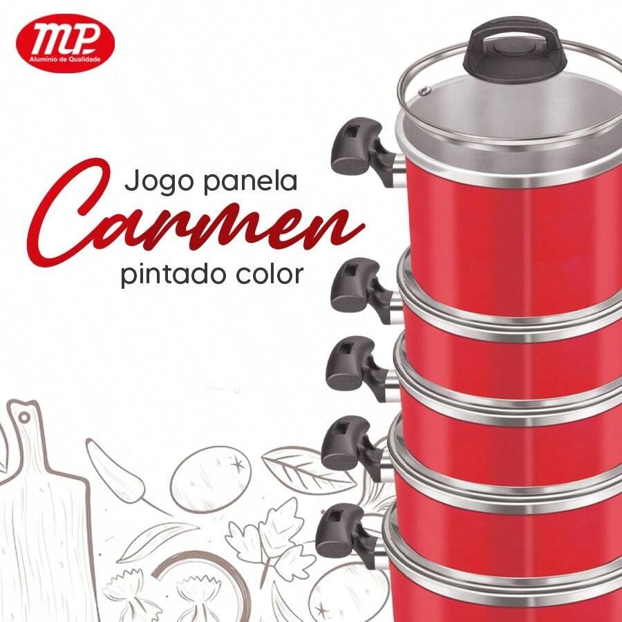 Red Aluminum Cookware Set With Glass Lid Carmen 5 Pieces - Đỏ - Xem 1