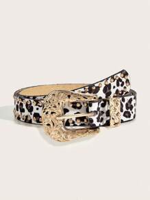 1 件西式铆钉装饰豹纹女士腰带，适合秋季、秋季、万圣节日常穿着 - 金色鉚釘皮帶 - 查看 11