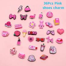 36 件粉色可拆卸鞋饰，DIY 装饰，带非一体式扣环 - 36Pcs Complete Set - 查看 1